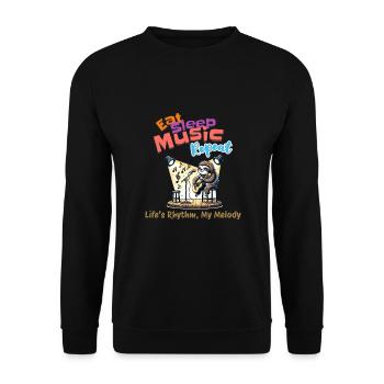 Eat Sleep Music Repeat Faultier für einen - Unisex Pullover - Schwarz - Vorne - Alina (178cm) & Michal (187cm)