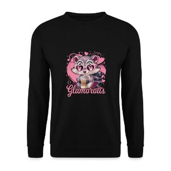 Niedlicher Waschbär Herz-Sonnenbrille Kaffee - Unisex Pullover - Schwarz - Vorne - Alina (178cm) & Michal (187cm)
