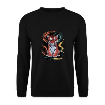 Lustiger Tiger für Kinder für Kinder - Unisex Pullover - Schwarz - Vorne - Alina (178cm) & Michal (187cm)