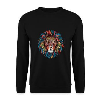 Lebendiges Löwen-Mandala künstlerische Symmetrie - Unisex Pullover - Schwarz - Vorne - Alina (178cm) & Michal (187cm)