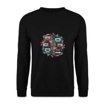 80s Retro Cassette Classic Cassette Tape für 80s - Unisex Pullover - Schwarz - Vorne - Alina (178cm) & Michal (187cm)