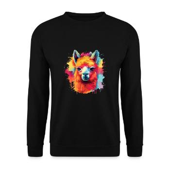Alpaka Lama für Alpakaliebhaber - Unisex Pullover - Schwarz - Vorne - Alina (178cm) & Michal (187cm)