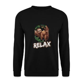 Lustiges Faultier Relax für Kinder - Unisex Pullover - Schwarz - Vorne - Alina (178cm) & Michal (187cm)