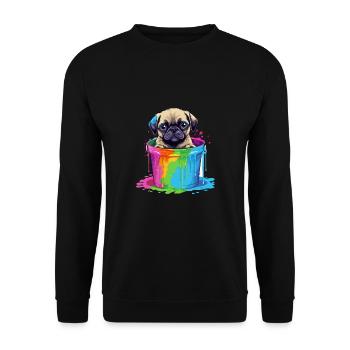 Mops Niedlicher Hund Farbeimer - Unisex Pullover - Schwarz - Vorne - Alina (178cm) & Michal (187cm)