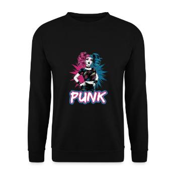 Punk Girl mit rosa und blauen Haaren Retro Style - Unisex Pullover - Schwarz - Vorne - Alina (178cm) & Michal (187cm)
