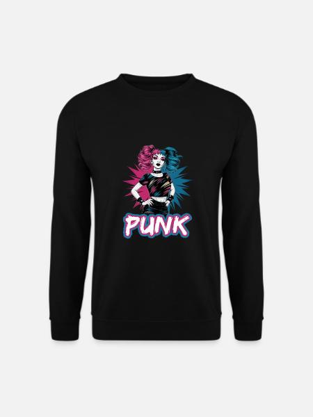 Punk Girl mit rosa und blauen Haaren Retro Style - Unisex Pullover - Schwarz