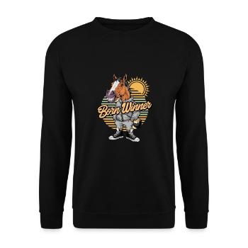 Born Winner Cooles Pferd mit Jacke für - Unisex Pullover - Schwarz - Vorne - Alina (178cm) & Michal (187cm)