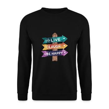 Lebe Lache Sei Glücklich Bunte Wegweiser - Unisex Pullover - Schwarz - Vorne - Alina (178cm) & Michal (187cm)