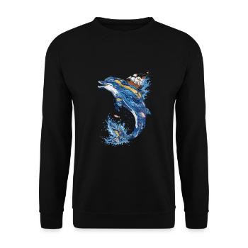Ozean Wellen Segeln Abenteuer Delphin - Unisex Pullover - Schwarz - Vorne - Alina (178cm) & Michal (187cm)