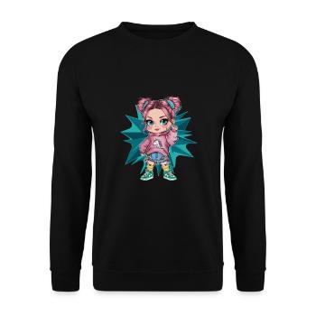 Niedliches Cartoon Mädchen mit Einhorn Hoodie - Unisex Pullover - Schwarz - Vorne - Alina (178cm) & Michal (187cm)