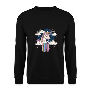Verträumtes Regenbogen-Einhorn Himmel für Kinder - Unisex Pullover - Schwarz - Vorne - Alina (178cm) & Michal (187cm)