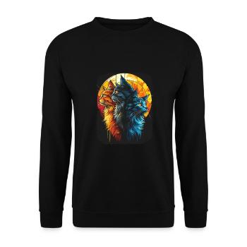 Bezaubernde Katzen mit Mond für alle - Unisex Pullover - Schwarz - Vorne - Alina (178cm) & Michal (187cm)