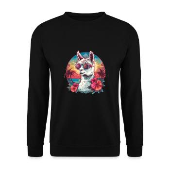 Alpaka Lama Blumen für Alpakaliebhaber - Unisex Pullover - Schwarz - Vorne - Alina (178cm) & Michal (187cm)