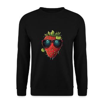 Lustige Erdbeere mit Sonnenbrille Frucht Tropisch - Unisex Pullover - Schwarz - Vorne - Alina (178cm) & Michal (187cm)