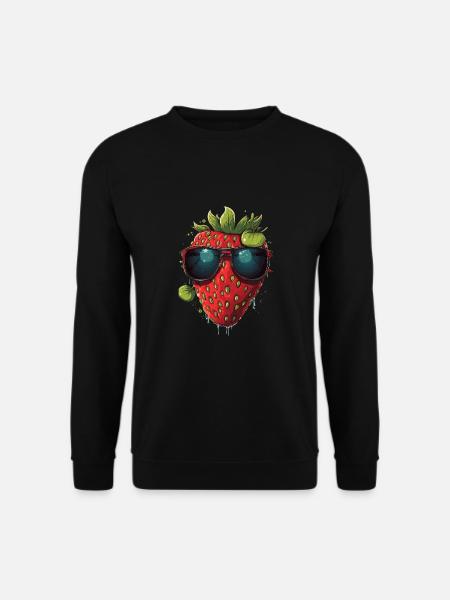 Lustige Erdbeere mit Sonnenbrille Frucht Tropisch - Unisex Pullover - Schwarz