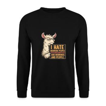 I Hate Morning People für einen Morgenmuffel - Unisex Pullover - Schwarz - Vorne - Alina (178cm) & Michal (187cm)