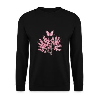 Kirschblüte Japanisch Schmetterling für einen - Unisex Pullover - Schwarz - Vorne - Alina (178cm) & Michal (187cm)