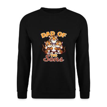 Starker Tiger mit Tiger Kind für einen Papa - Unisex Pullover - Schwarz - Vorne - Alina (178cm) & Michal (187cm)