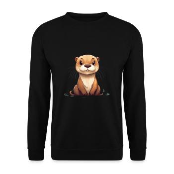 Niedlicher Otter für Kinder Tier im Wasser - Unisex Pullover - Schwarz - Vorne - Alina (178cm) & Michal (187cm)