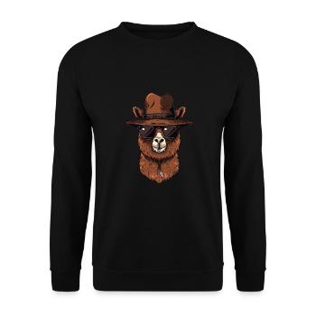 Niedliches Alpaka mit Strohhut Cartoon für - Unisex Pullover - Schwarz - Vorne - Alina (178cm) & Michal (187cm)