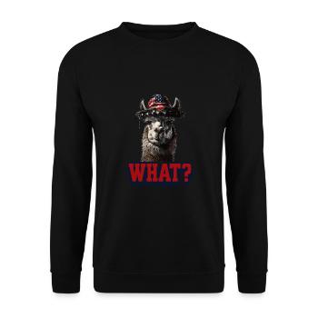Lama mit Hut WHAT für Lama Liebhaber - Unisex Pullover - Schwarz - Vorne - Alina (178cm) & Michal (187cm)