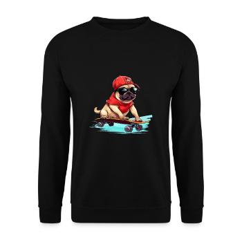 Skateboarding Mops für Skaters - Unisex Pullover - Schwarz - Vorne - Alina (178cm) & Michal (187cm)