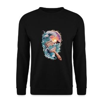 Ozeanwelle und Sonnenuntergang Pinsel Kunstwerk - Unisex Pullover - Schwarz - Vorne - Alina (178cm) & Michal (187cm)