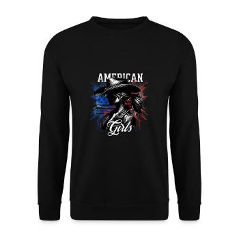 Patriotisches Amerikanisches Mädchen USA für - Unisex Pullover - Schwarz - Vorne - Alina (178cm) & Michal (187cm)