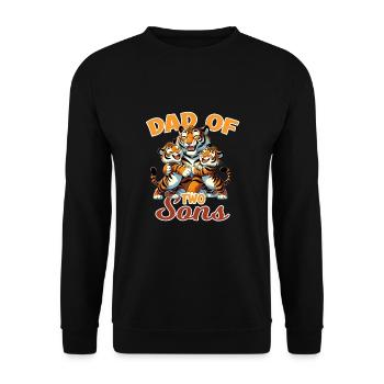 Starker Tiger mit Tiger Kind für einen Papa - Unisex Pullover - Schwarz - Vorne - Alina (178cm) & Michal (187cm)