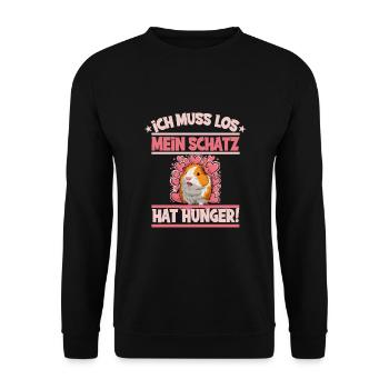 Ich muss los mein Schatz hat hunger - Unisex Pullover - Schwarz - Vorne - Alina (178cm) & Michal (187cm)