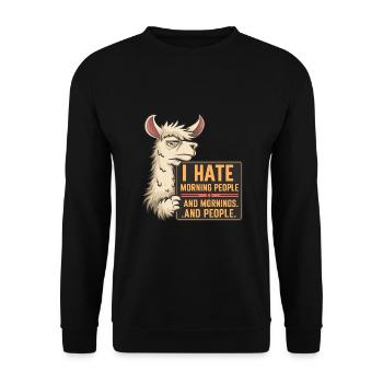 I Hate Morning People für einen Morgenmuffel - Unisex Pullover - Schwarz - Vorne - Alina (178cm) & Michal (187cm)