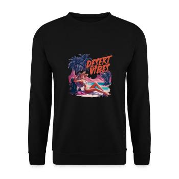 Sonnenuntergang Desert Vibes Urlaub Abenteuer - Unisex Pullover - Schwarz - Vorne - Alina (178cm) & Michal (187cm)