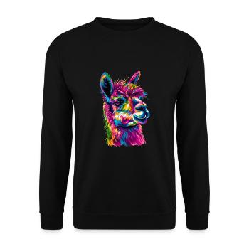 Alpaka Lama für Alpakaliebhaber - Unisex Pullover - Schwarz - Vorne - Alina (178cm) & Michal (187cm)