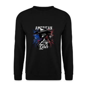 Patriotisches Amerikanisches Mädchen USA für - Unisex Pullover - Schwarz - Vorne - Alina (178cm) & Michal (187cm)