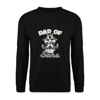 Starker Wolf mit Wolfs Kind für einen Papa - Unisex Pullover - Schwarz - Vorne - Alina (178cm) & Michal (187cm)