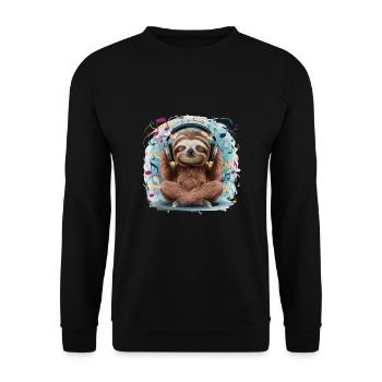 Cooles DJ-Faultier Platten auflegt Kopfhörern - Unisex Pullover - Schwarz - Vorne - Alina (178cm) & Michal (187cm)