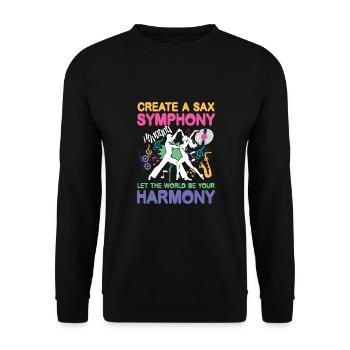Create A Sax Symphony World Be Your Harmony - Unisex Pullover - Schwarz - Vorne - Alina (178cm) & Michal (187cm)