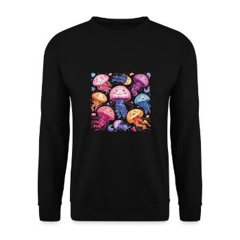 Qualle Schwarm Sea Beach Meduse Marine Diver - Unisex Pullover - Schwarz - Vorne - Alina (178cm) & Michal (187cm)