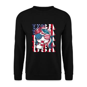Patriotisches Einhorn Eis Amerikanische Flagge - Unisex Pullover - Schwarz - Vorne - Alina (178cm) & Michal (187cm)