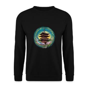 Japanischer Haus Kominka für einen Japan Fan - Unisex Pullover - Schwarz - Vorne - Alina (178cm) & Michal (187cm)