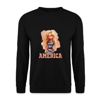Patriotisches Amerikanisches Mädchen USA für - Unisex Pullover - Schwarz - Vorne - Alina (178cm) & Michal (187cm)