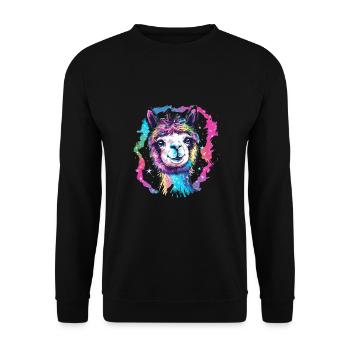 Alpaka Lama für Alpakaliebhaber - Unisex Pullover - Schwarz - Vorne - Alina (178cm) & Michal (187cm)