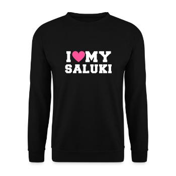 I love my Saluki - Unisex Pullover - Schwarz - Vorne - Alina (178cm) & Michal (187cm)