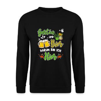 Garten und Bier Darum Bin Ich Hier - Unisex Pullover - Schwarz - Vorne - Alina (178cm) & Michal (187cm)