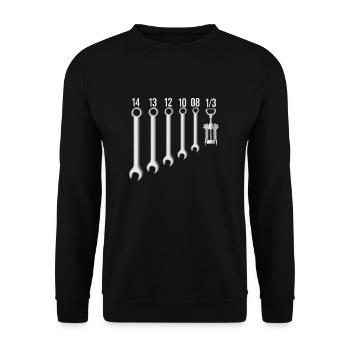 Mechanische Schraubenschlüssel und Bieröffner - Unisex Pullover - Schwarz - Vorne - Alina (178cm) & Michal (187cm)