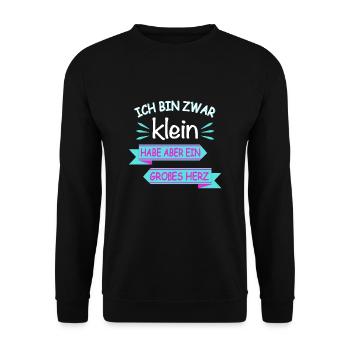Ich bin zwar klein großes Herz Spruch - Unisex Pullover - Schwarz - Vorne - Alina (178cm) & Michal (187cm)