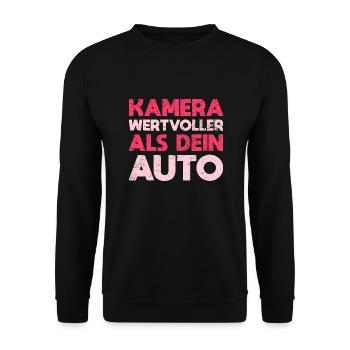 Kamera Wertvoller Als Dein Auto - Unisex Pullover - Schwarz - Vorne - Alina (178cm) & Michal (187cm)