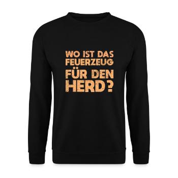 Wo Ist Das Feuerzeug Für Den Herd? - Unisex Pullover - Schwarz - Vorne - Alina (178cm) & Michal (187cm)