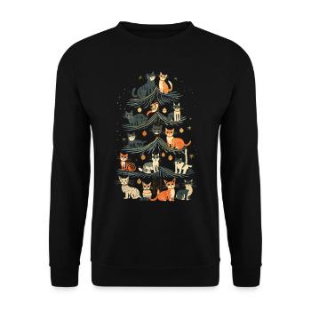 Katzen Tannenbaum Weihnachten Christbaum - Unisex Pullover - Schwarz - Vorne - Alina (178cm) & Michal (187cm)