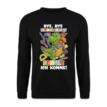 Dinosaurier Dino TRex Saurier mit Zuckertüte - Unisex Pullover - Schwarz - Vorne - Alina (178cm) & Michal (187cm)